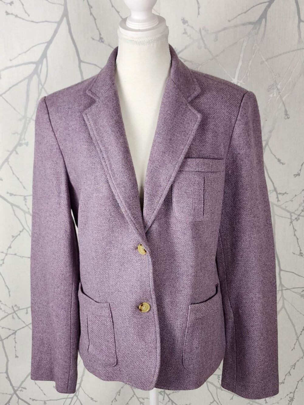 Chaps Lilac 40% Wool Tweed Button Front Blazer
